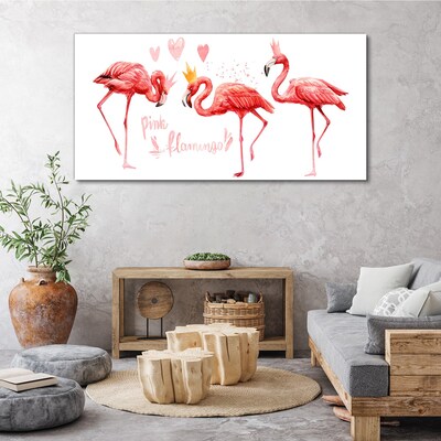 Tablou canvas Flamingo roz cu coroane