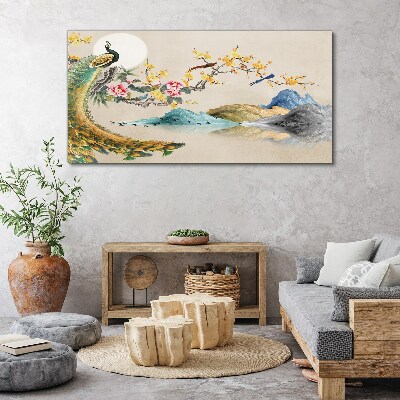 Tablou canvas Păun în peisaj înflorit