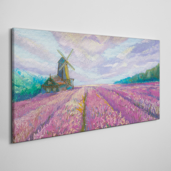 Tablou canvas Peisaj de flori cu o moară de vânt
