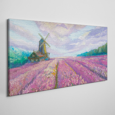 Tablou canvas Peisaj de flori cu o moară de vânt