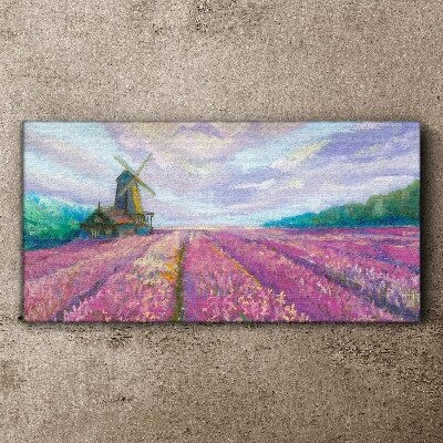 Tablou canvas Peisaj de flori cu o moară de vânt