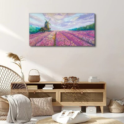 Tablou canvas Peisaj de flori cu o moară de vânt