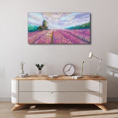 Tablou canvas Peisaj de flori cu o moară de vânt