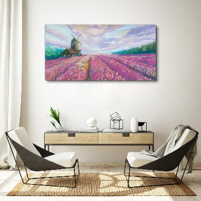 Tablou canvas Peisaj de flori cu o moară de vânt