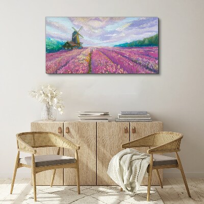 Tablou canvas Peisaj de flori cu o moară de vânt