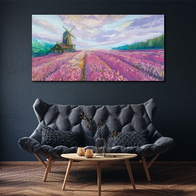 Tablou canvas Peisaj de flori cu o moară de vânt