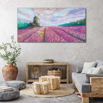 Tablou canvas Peisaj de flori cu o moară de vânt