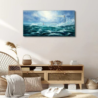 Tablou canvas Marea furtunoasă cu far