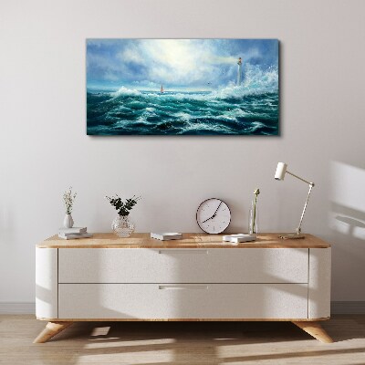 Tablou canvas Marea furtunoasă cu far