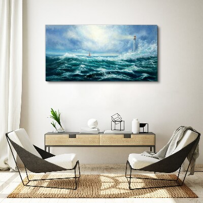 Tablou canvas Marea furtunoasă cu far