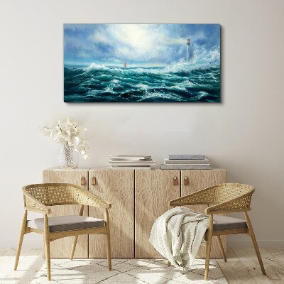 Tablou canvas Marea furtunoasă cu far