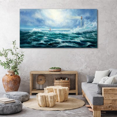 Tablou canvas Marea furtunoasă cu far