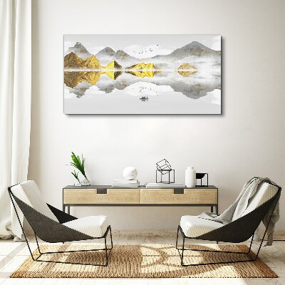 Tablou canvas Munți de aur în reflexie mistică