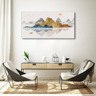 Tablou canvas Peisaj montan liniștit cu o barcă