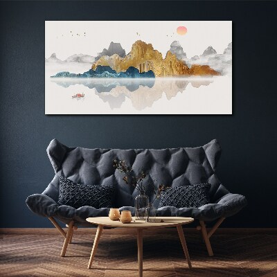 Tablou canvas Peisaj montan liniștit cu o barcă