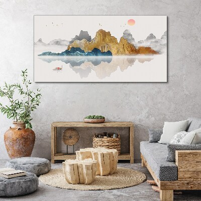 Tablou canvas Peisaj montan liniștit cu o barcă