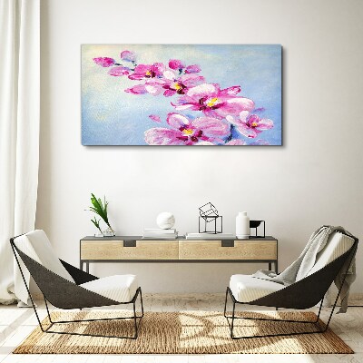 Tablou canvas Orhidee roz pe fond albastru