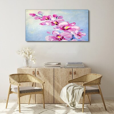 Tablou canvas Orhidee roz pe fond albastru