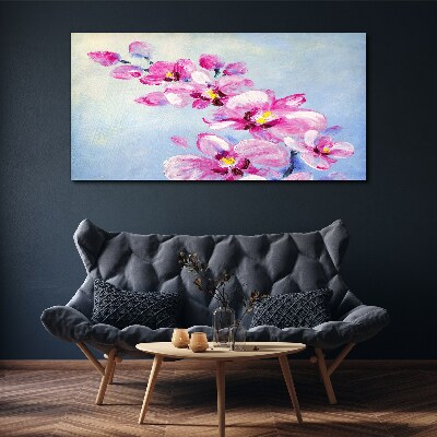 Tablou canvas Orhidee roz pe fond albastru