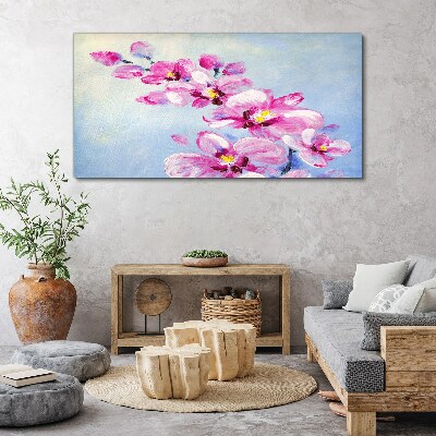 Tablou canvas Orhidee roz pe fond albastru