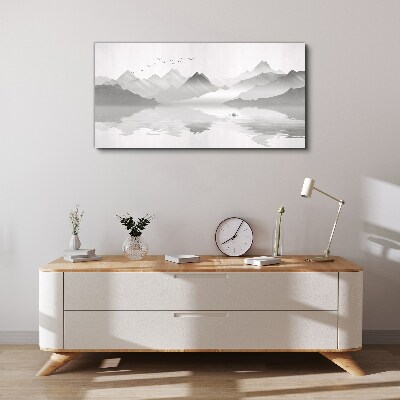 Tablou canvas Un peisaj montan liniștit în monocrom