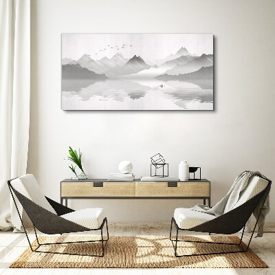Tablou canvas Un peisaj montan liniștit în monocrom