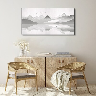 Tablou canvas Un peisaj montan liniștit în monocrom