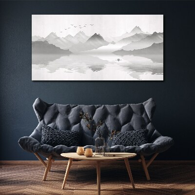 Tablou canvas Un peisaj montan liniștit în monocrom