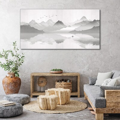 Tablou canvas Un peisaj montan liniștit în monocrom