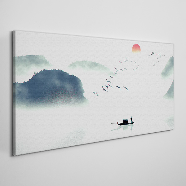 Tablou canvas Lacul Munții Ceață Păsări