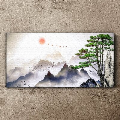 Tablou canvas Munți Ceață Soare Arborele