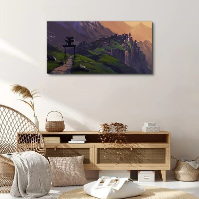 Tablou canvas Peisaj de munte cețos cu o pagodă