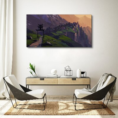 Tablou canvas Peisaj de munte cețos cu o pagodă