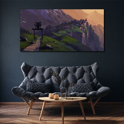 Tablou canvas Peisaj de munte cețos cu o pagodă