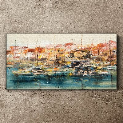 Tablou canvas abstracție port nave bărci