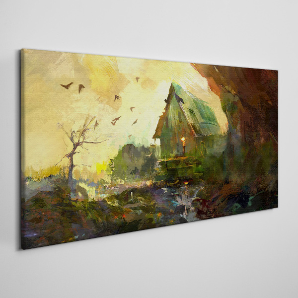 Tablou canvas Peisaj de iarnă cu o casă