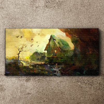 Tablou canvas Peisaj de iarnă cu o casă