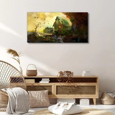 Tablou canvas Peisaj de iarnă cu o casă