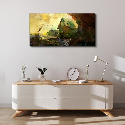 Tablou canvas Peisaj de iarnă cu o casă