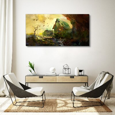 Tablou canvas Peisaj de iarnă cu o casă