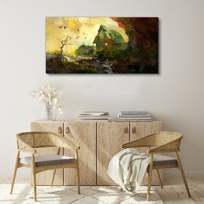 Tablou canvas Peisaj de iarnă cu o casă