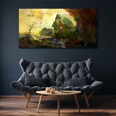 Tablou canvas Peisaj de iarnă cu o casă