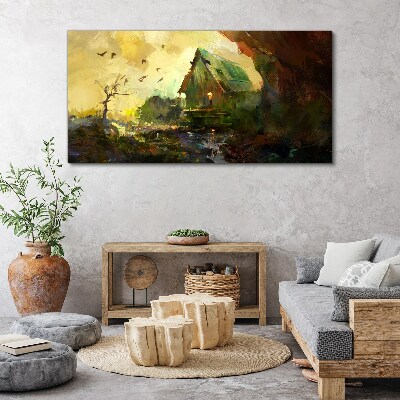 Tablou canvas Peisaj de iarnă cu o casă