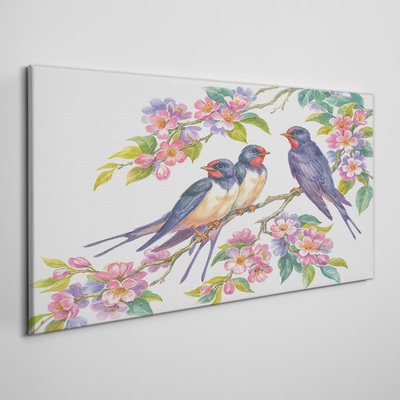 Tablou canvas Păsări în ramurile înflorite