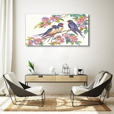 Tablou canvas Păsări în ramurile înflorite