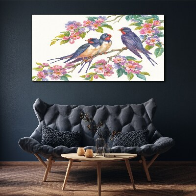 Tablou canvas Păsări în ramurile înflorite