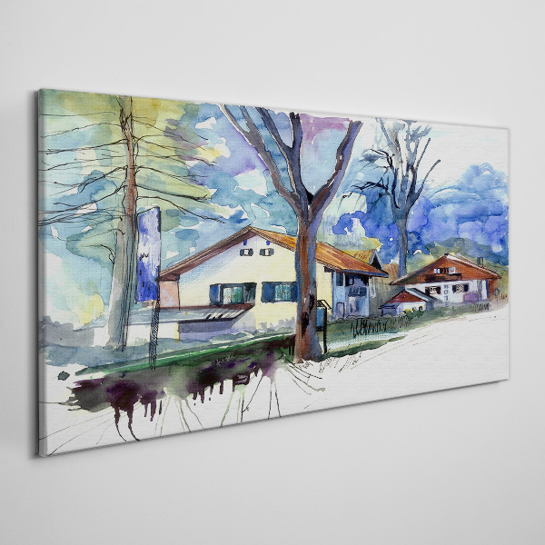 Tablou canvas Peisaj rural în acuarelă