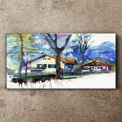 Tablou canvas Peisaj rural în acuarelă