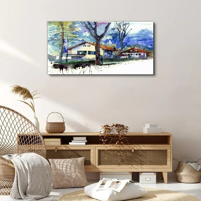 Tablou canvas Peisaj rural în acuarelă
