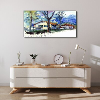 Tablou canvas Peisaj rural în acuarelă